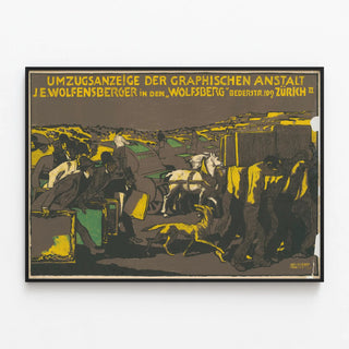 Vintage poster of moving, Graphische Anstalt J.E. Wolfensberger Zurich — framed artwork on a wall