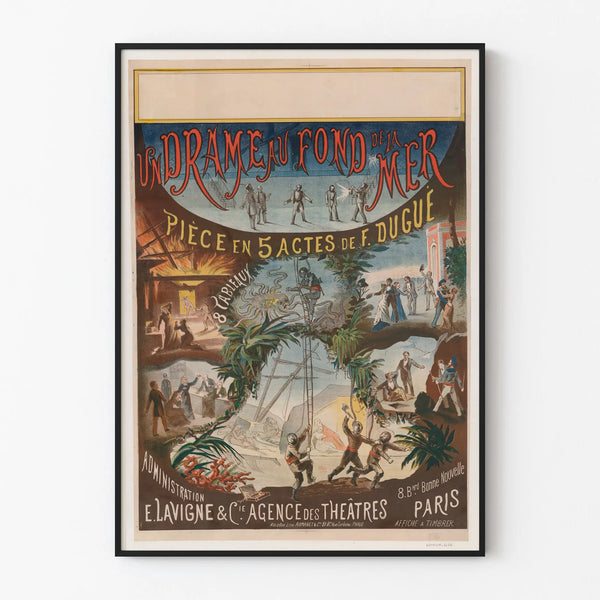 Vintage theater poster A Drama at the Bottom of the Sea - Play in 5 Acts