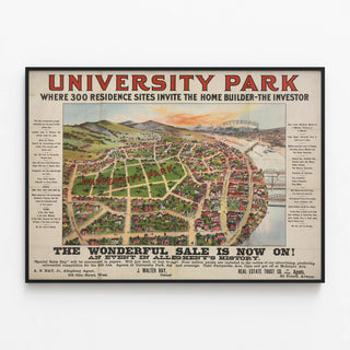 Vintage Poster University Park - Map of the 300 Residential Sites in Allegheny — framed artwork on a wall