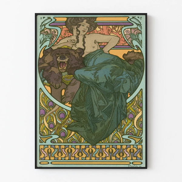 Art Nouveau Poster Woman and Bear - Elegant Wall Decoration