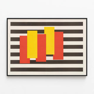 Decorative Poster Geometric Composition Red Yellow and Black Stripes — framed artwork on a wall