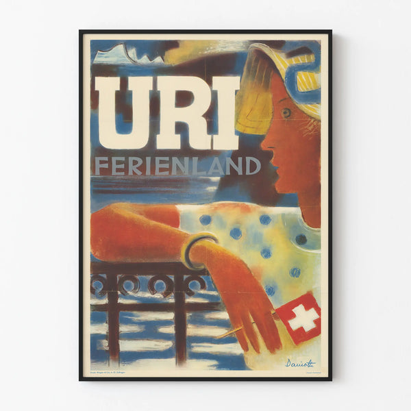 Vintage poster Uri Ferienland, decorative illustration of Swiss holidays