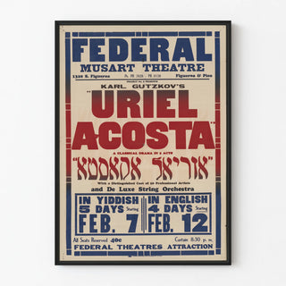 Vintage poster of Uriel Acosta theater in English and Yiddish