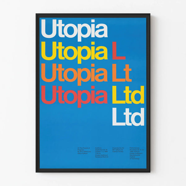 Utopia Ltd Poster - Colorful Typographic Design on Blue Background