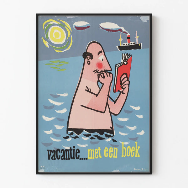 Vintage poster Vacation with a Book - Decorative wall illustration