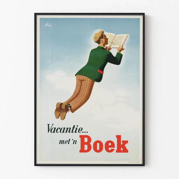 Vintage Vacation Poster with a Book - Literary Wall Decoration