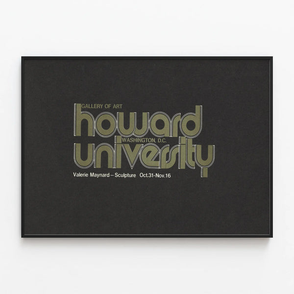 Exhibition poster of Valerie Maynard sculpture at Howard University — framed artwork on a wall