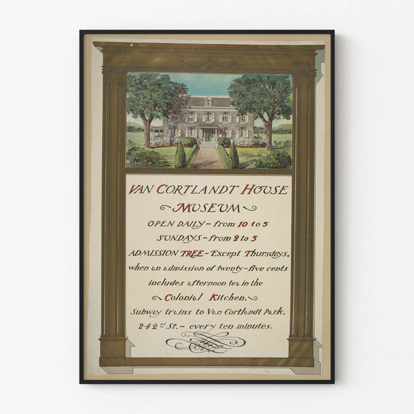Vintage poster of the Van Cortlandt House Museum in a classic style frame