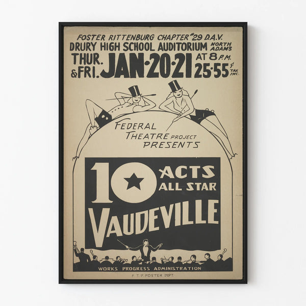 Vintage Theater Wall Decoration Poster Vaudeville 10 Acts All Star
