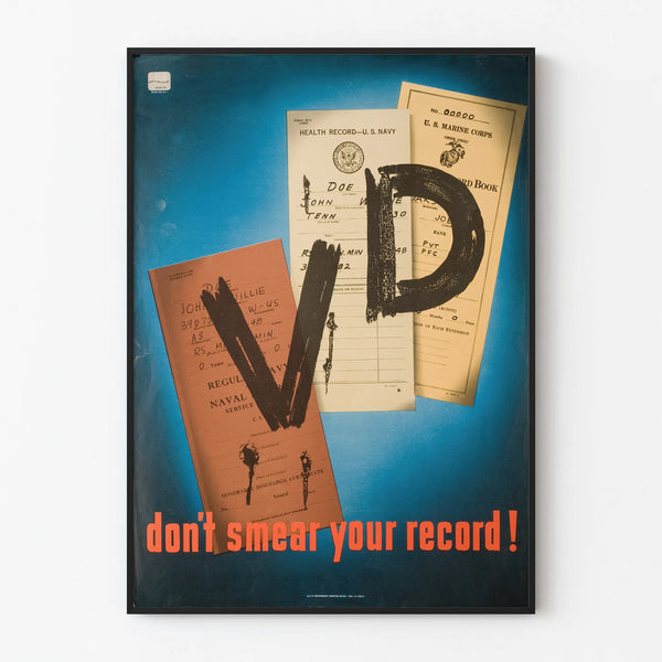 Vintage military poster 'Don't Smear Your Record' Navy US