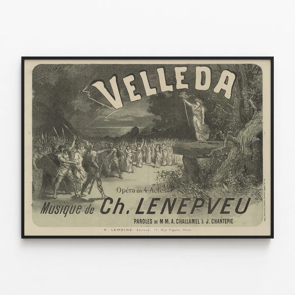 Vintage Poster of the Opéra Velleda by Ch. Lenepveu — framed artwork on a wall