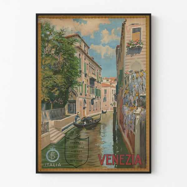 Vintage poster of the Venice Canal with gondola for wall decoration