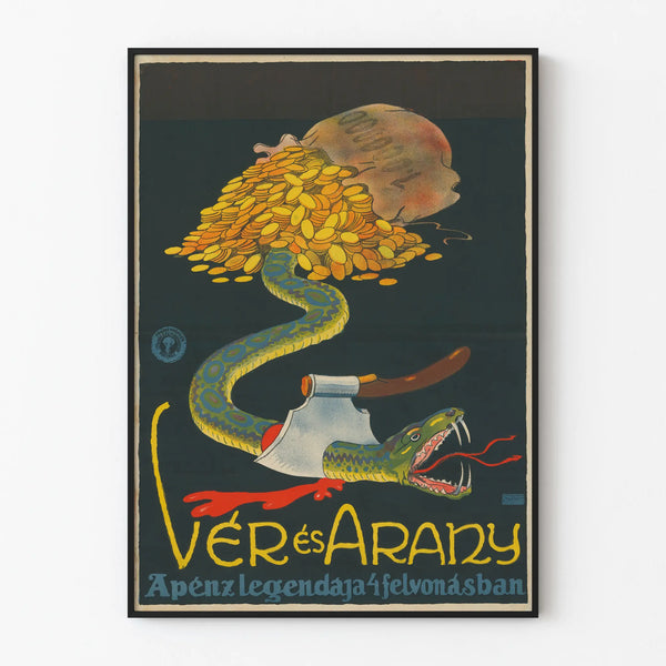 Vintage decorative poster of a serpent and gold coins