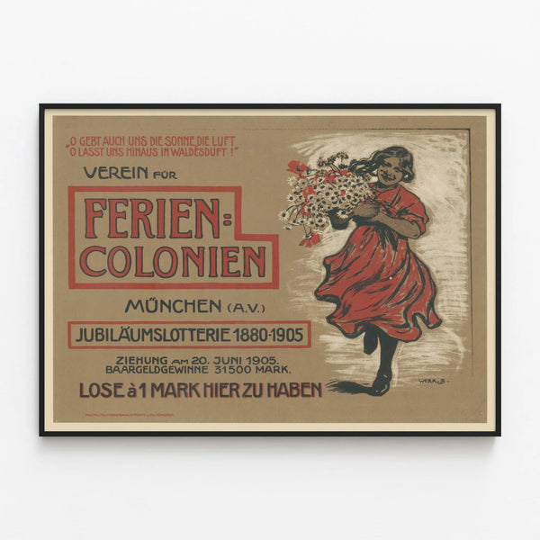 Vintage German Poster Verein Für Ferienkolonien - Retro Wall Decoration — framed artwork on a wall
