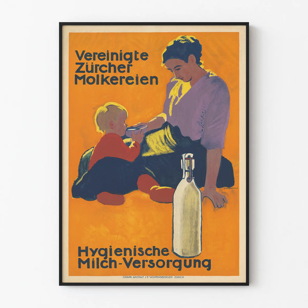 Original vintage poster for a hygienic milk feeding