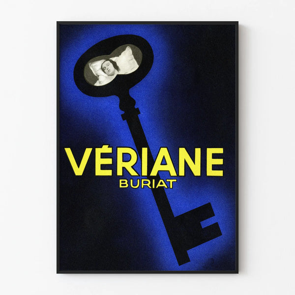 Wall decoration poster of key and portrait in black and blue