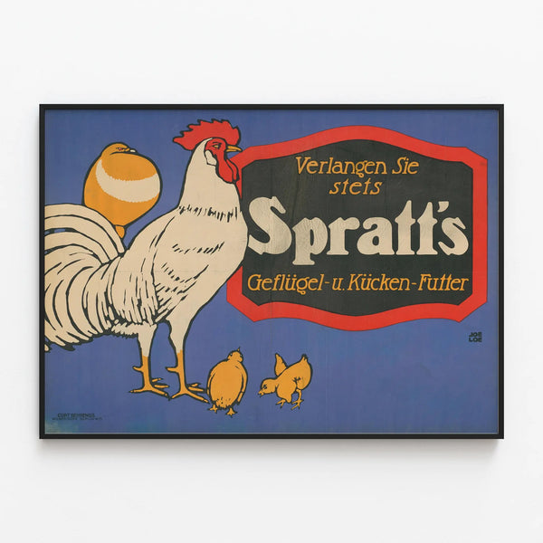 Vintage Poster for Spratt's Poultry and Chick Food — framed artwork on a wall