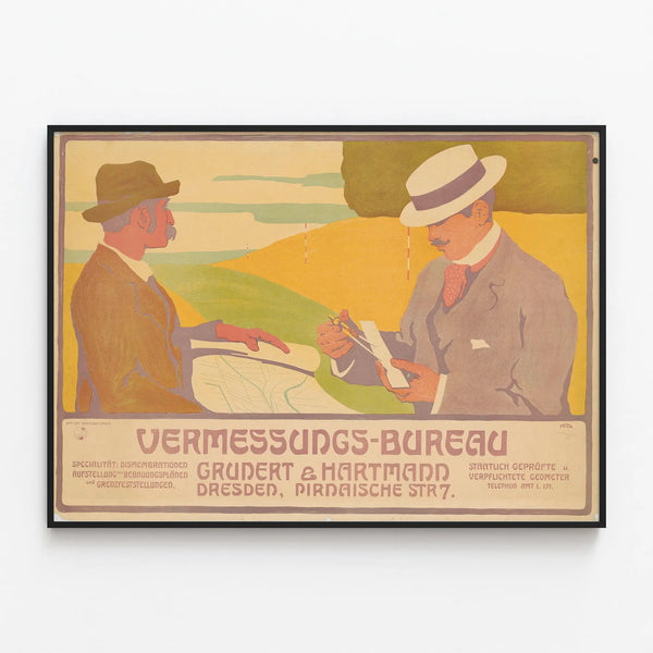 Vintage Poster of Vermessungs-Bureau Grundert & Hartmann Dresden — framed artwork on a wall