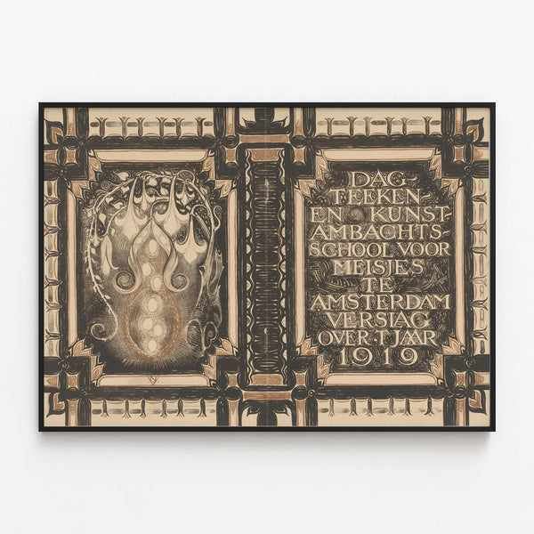 Art Nouveau Poster for Art School in Amsterdam 1919 — framed artwork on a wall