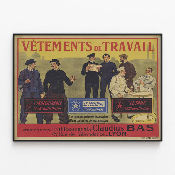 Vintage Poster Workwear - Claudius Bas Establishments Lyon — framed artwork on a wall