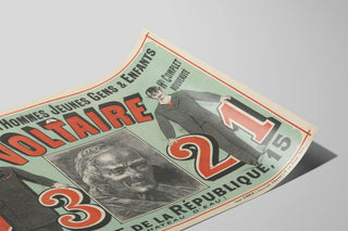 Vintage poster advertising Voltaire clothing for men and children — artwork view
