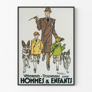 Vintage poster of clothing trousseaus for men and children