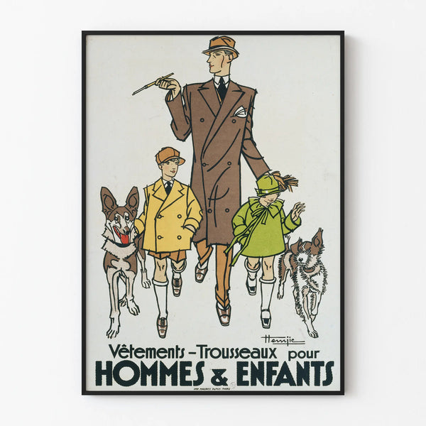 Vintage poster of clothing trousseaus for men and children
