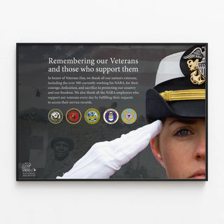 Commemorative Poster for Veterans Day with Military Salutation — framed artwork on a wall