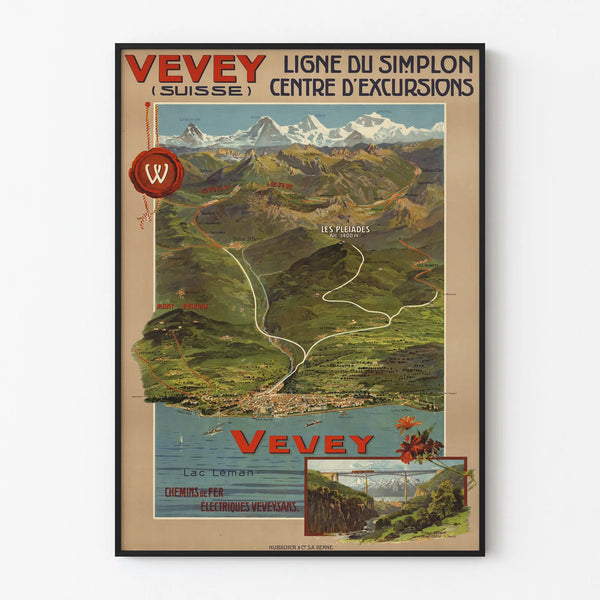 Vintage Poster Vevey Simplon Line - Swiss Travel Wall Decoration