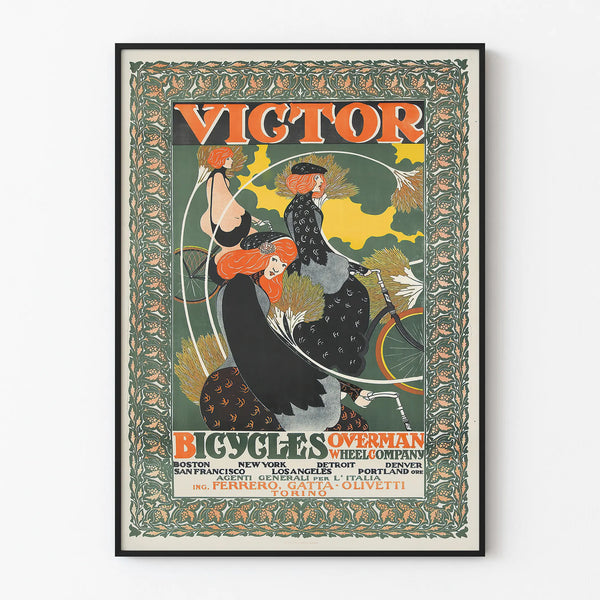 Vintage Art Deco Victor Bicycles Poster for Wall Decoration