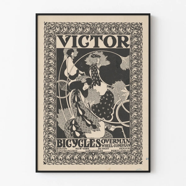 Vintage Victor Bicycles Poster - Retro Black and White Wall Decoration