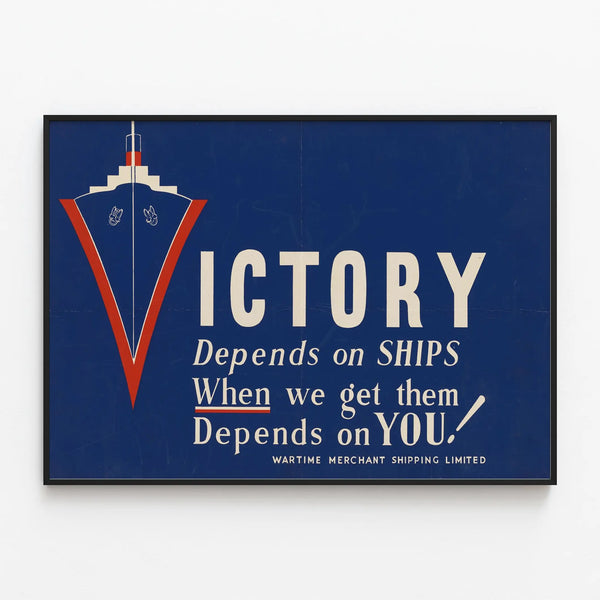 Victorian Poster - Victory Depends on Ships — framed artwork on a wall