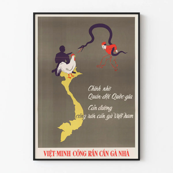 Vintage Vietnamese wall decoration poster - Army stopping the snake