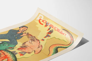 Vintage Vietnamese propaganda poster with symbolic figure and animals