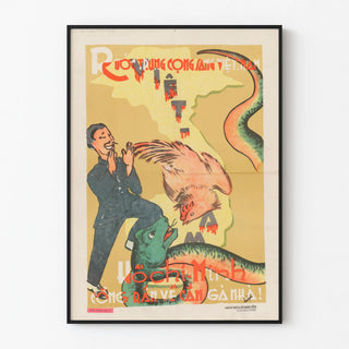 Vintage Vietnamese propaganda poster with symbolic figure and animals