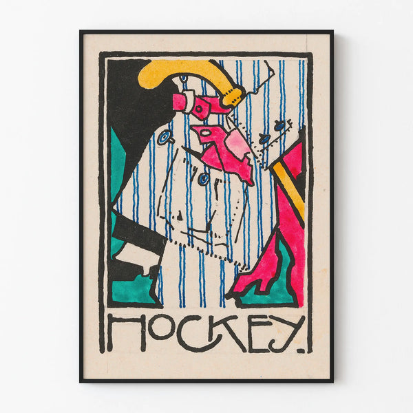 Colorful hockey poster in vintage graphic style