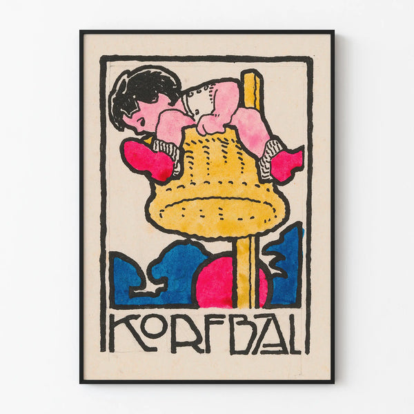 Decorative poster of children's korfball and colorful basket