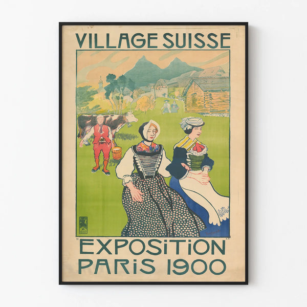 Vintage Swiss Village Poster Paris Exhibition 1900 Wall Decoration