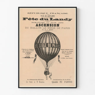 Vintage Poster of the Landy Festival 1876, Balloon Ascent, Siege of Paris