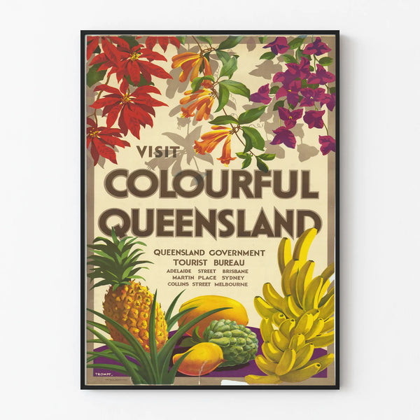 Vintage Poster Visit Colourful Queensland - Fruity and Floral Wall Decoration