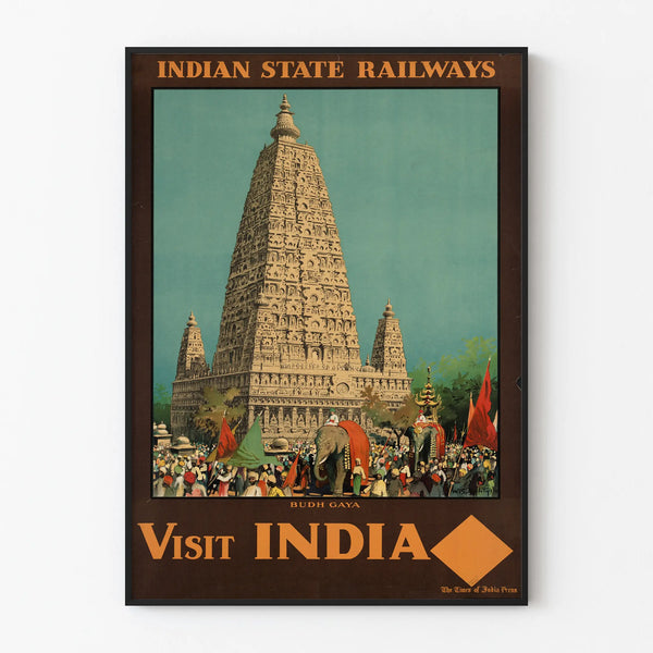 Vintage poster of a visit to India - Temple of Bodh Gaya