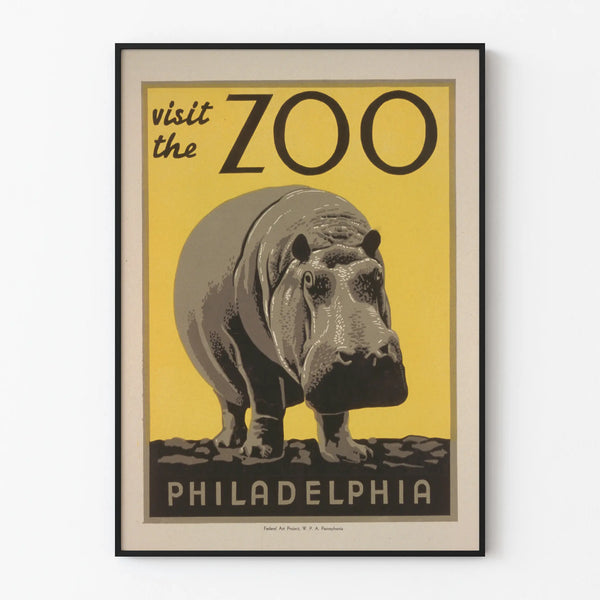 Vintage poster visit the Philadelphia Zoo hippopotamus