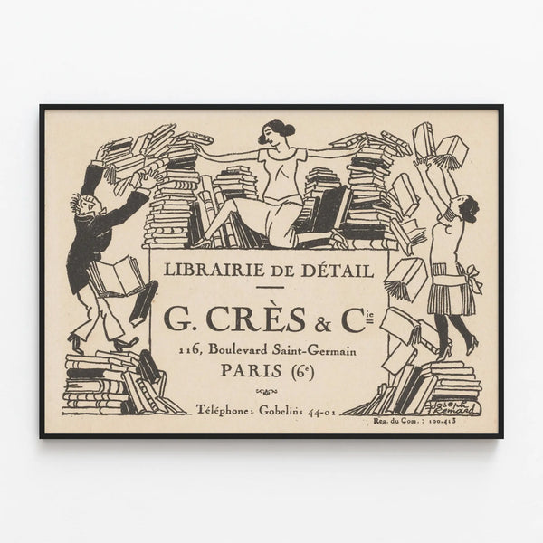 Vintage poster wall decoration bookstore Paris G. Crès & Cie — framed artwork on a wall