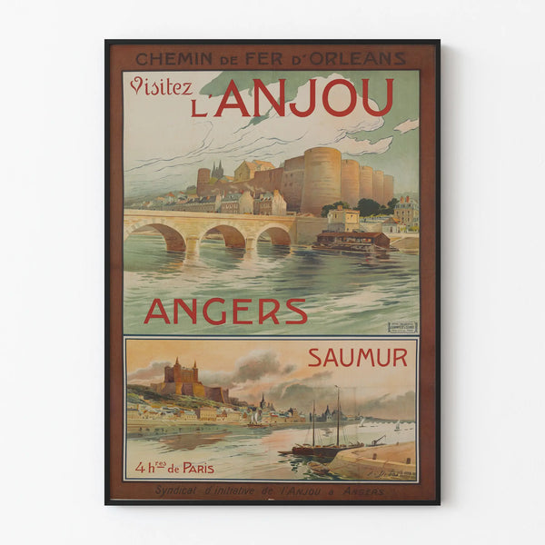 Vintage poster of Anjou, Angers, Saumur, wall decoration