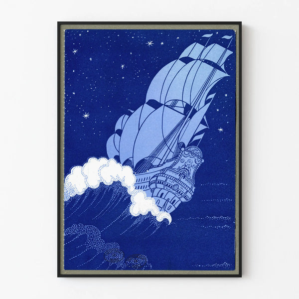 Blue Sailboat and Starry Nights Poster