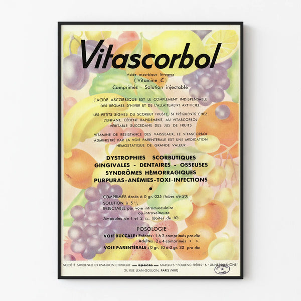 Vintage poster Vitascorbol Vitamin C - Retro health wall decoration