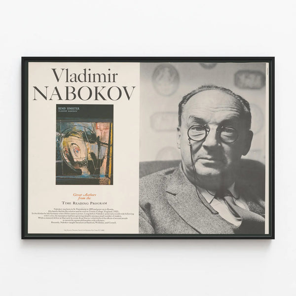 Vladimir Nabokov Poster - Literary Portrait and Biography — framed artwork on a wall