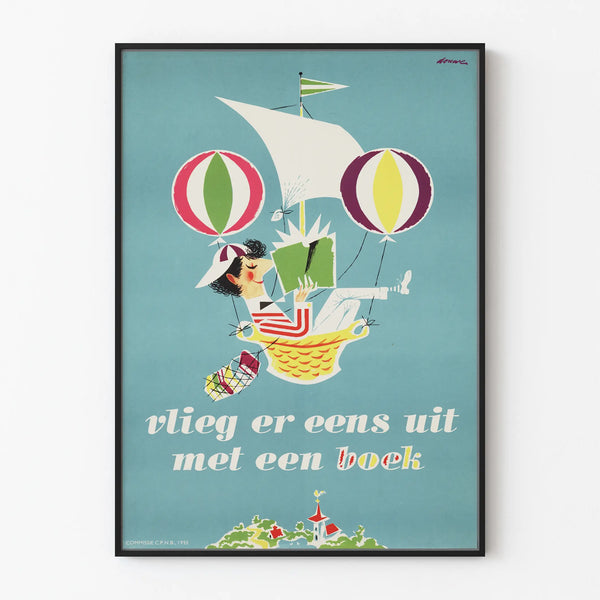 Vintage poster 'Vlieg er eens uit met een boek' wall decoration