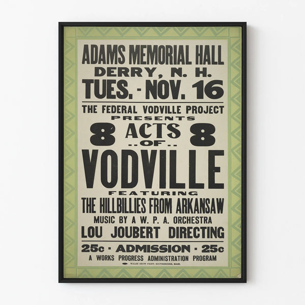 Vintage Decorative Poster for Vodville Show at Adams Memorial Hall