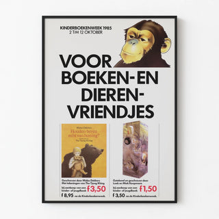 Kinderboekenweek 1985 Poster - Illustration of a monkey and children's books